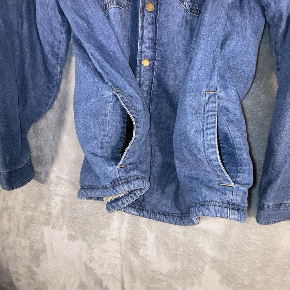 LL Bean 1912 Heritage Sherpa Lined Denim Shirt Jacket Men's Med Snap Up Shacket - Picture 11 of 15